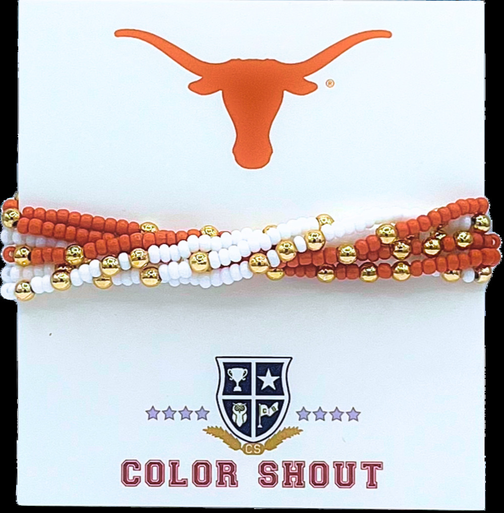 Texas Longhorns Set of 6 Beaded Stretch Bracelets – Burnt Orange & White